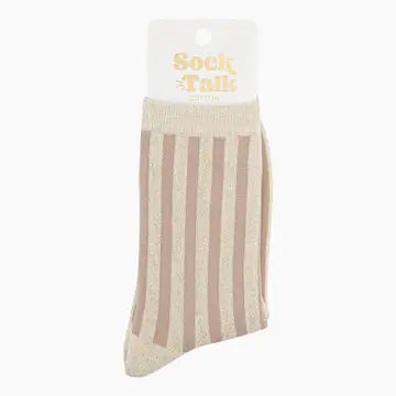 Cream /Gold Vertical Stripe Cotton Glitter Socks