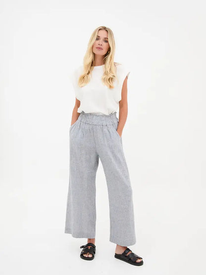 Ria Blue and White Stripe Linen Mix Culottes