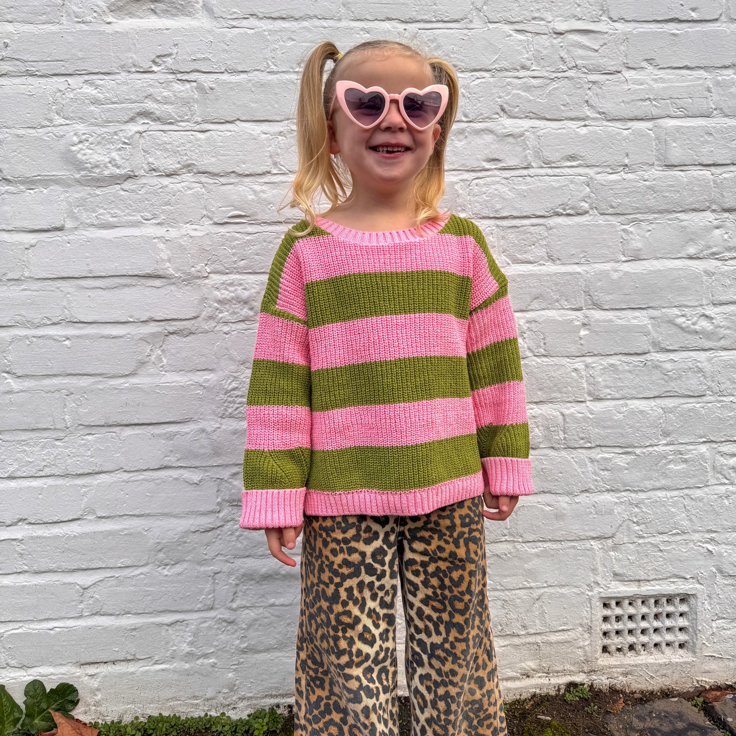 Rhiannon Kids Chunky Stripe Recycled Cotton Blend Jumper - Pink
