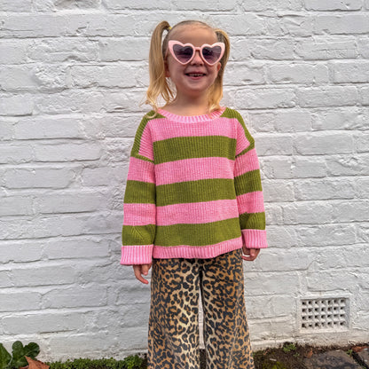 Rhiannon Kids Chunky Stripe Recycled Cotton Blend Jumper - Pink