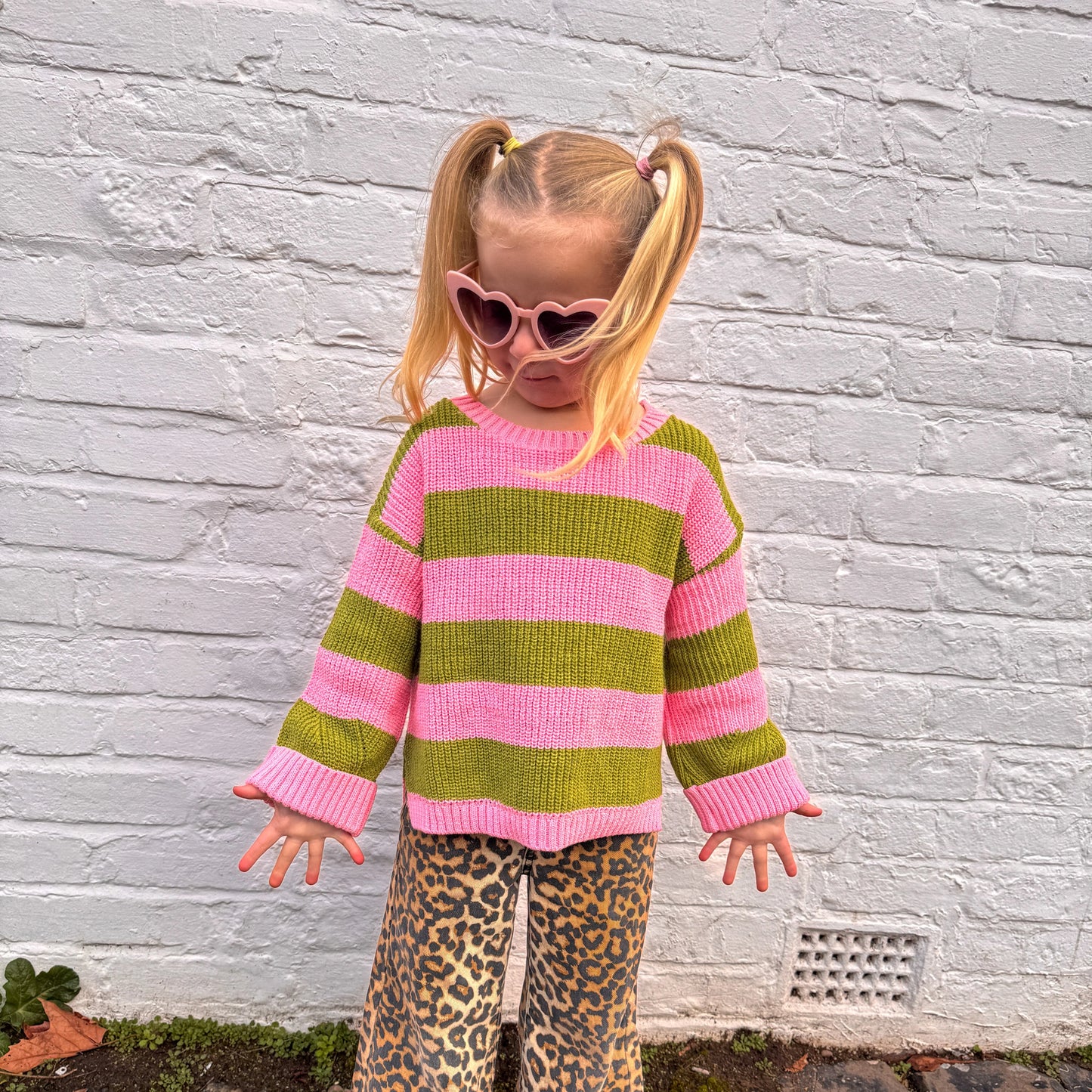 Rhiannon Kids Chunky Stripe Recycled Cotton Blend Jumper - Pink