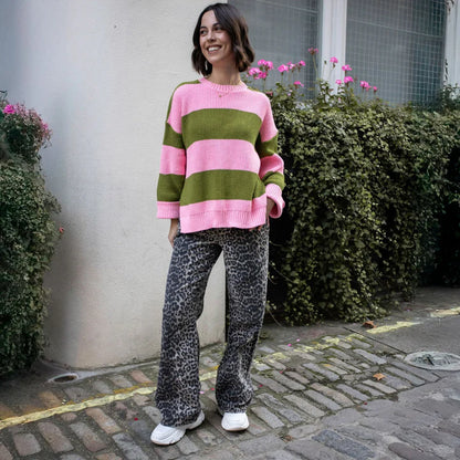 Rhiannon Recycled Cotton Blend Stripe Jumper - Pink and Green