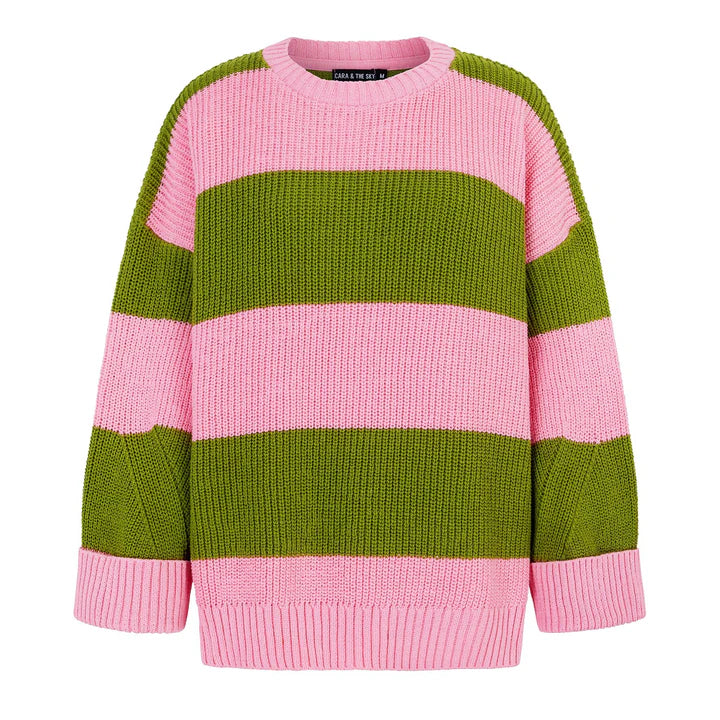Rhiannon Recycled Cotton Blend Stripe Jumper - Pink and Green
