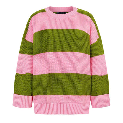 Rhiannon Recycled Cotton Blend Stripe Jumper - Pink and Green