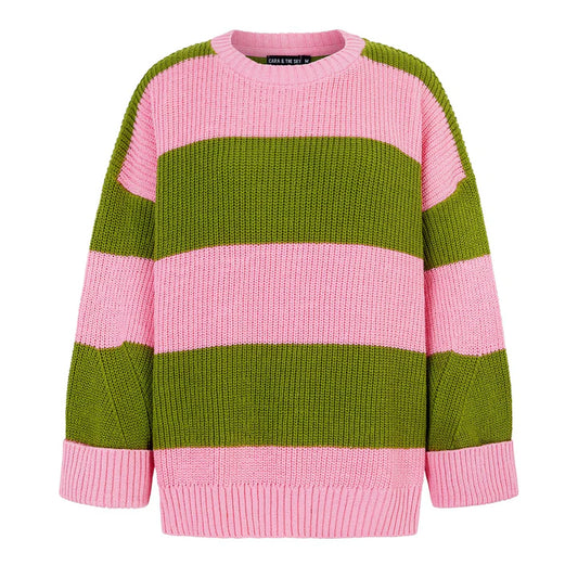 Rhiannon Recycled Cotton Blend Stripe Jumper - Pink and Green